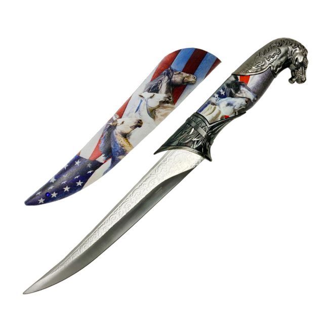 Stars and Stripes Horse Head Fixed Blade Dagger