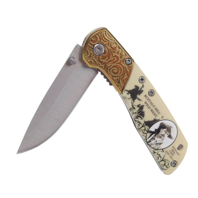 Buffalo Bill Stainless Steel Folding Knife with Wooden Box