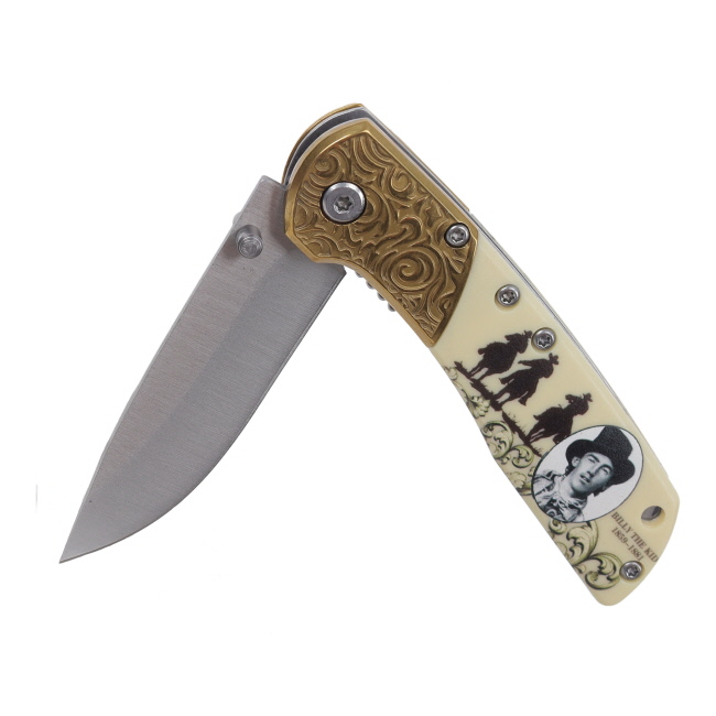 Billy the Kid Stainless Steel Folding Knife with Wooden Box