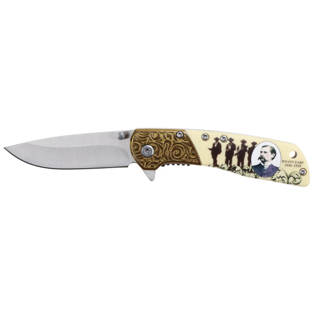Wyatt Earp Stainless Steel Folding Knife with Wooden Box #2