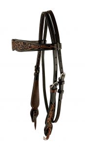 Showman Argentina cow leather browband headstall with sunflower tooling. REINS NOT INCLUDED