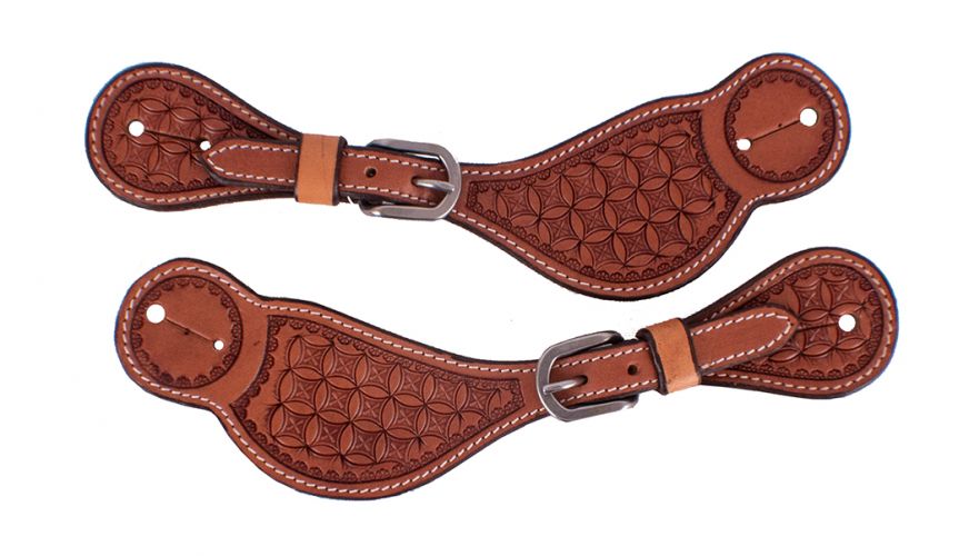 Showman Men's Argentina Cow Leather Spur Straps with Floral Tooling