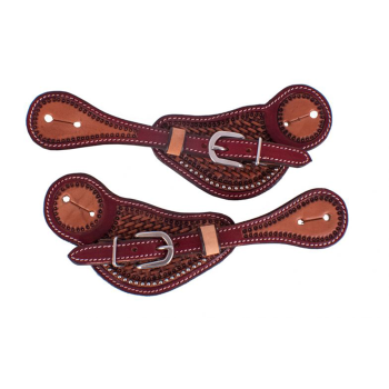 Showman Men's Two-Toned Argentina Cow Leather Spur Straps with Basketweave Tooling