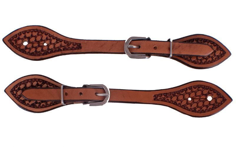 Showman Men's Argentina Cow Leather Spur Straps with Basketweave Tooling