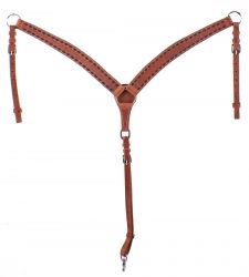 Showman Harness leather breastcollar with dark brown buckstitch trim