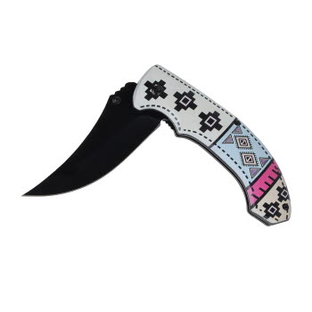 Tribal Runes Assist Open Pocket Knife with Belt Clip