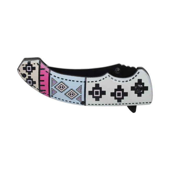 Tribal Runes Assist Open Pocket Knife with Belt Clip #3