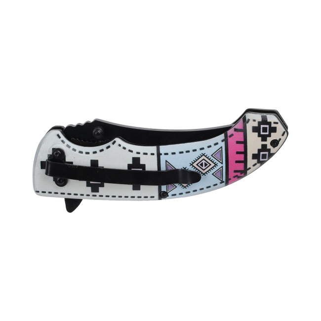 Tribal Runes Assist Open Pocket Knife with Belt Clip #4