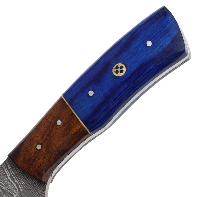 Lariat Timberline - Hand-Forged Damascus Skinning Knife with Blue & Brown Wood Handle #3