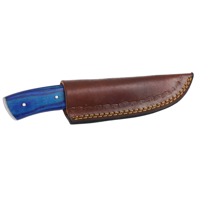 Lariat Timberline - Hand-Forged Damascus Skinning Knife with Blue & Brown Wood Handle #5