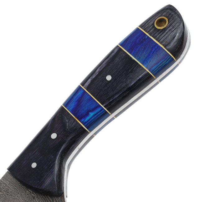 Lariat Nightfall - Hand-Forged Damascus Skinning Knife with Black Horn & Blue Pakka Wood Handle #3