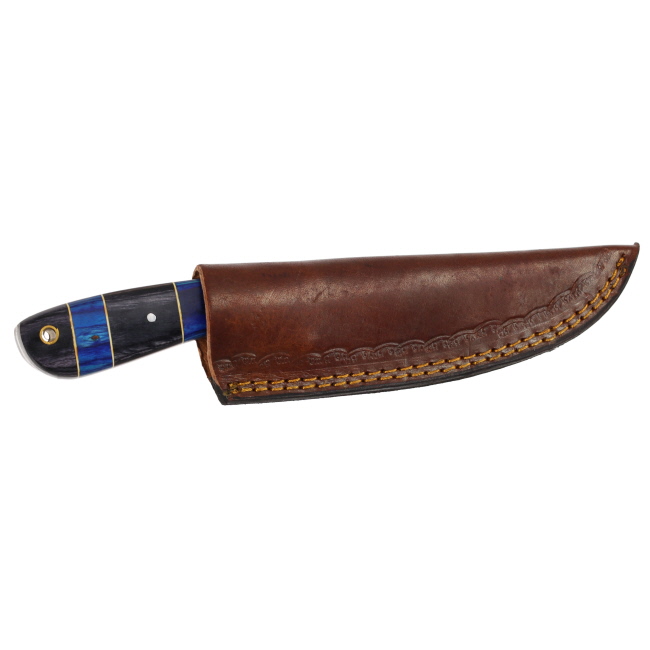 Lariat Nightfall - Hand-Forged Damascus Skinning Knife with Black Horn & Blue Pakka Wood Handle #5