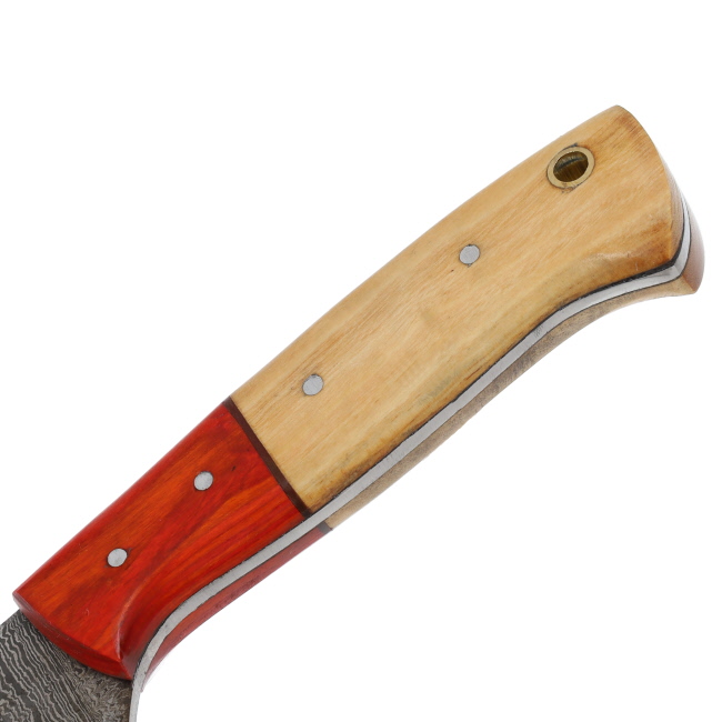Lariat Trailboss - Hand-Forged Damascus Skinning Knife with Olive & Red Pakka Wood Handle #3