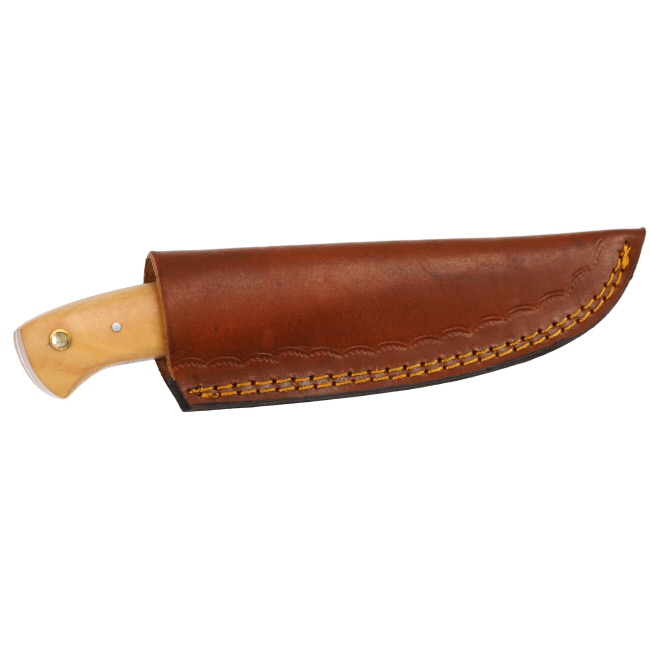 Lariat Trailboss - Hand-Forged Damascus Skinning Knife with Olive & Red Pakka Wood Handle #5