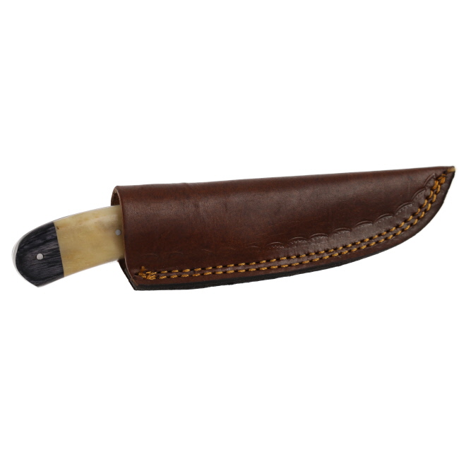Lariat Dustcutter - Hand-Forged Damascus Spearpoint Knife with Camel Bone, Brown & Black Wood Handle #5