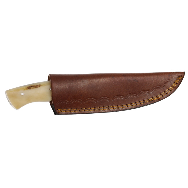 Lariat Plainsman - Hand-Forged Damascus Skinning Knife with Camel Bone & Brown Wood Handle #5