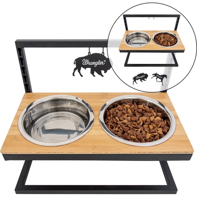Wrangler Adjustable Elevated Feeder Dog Bowl - Horse & Bison #2