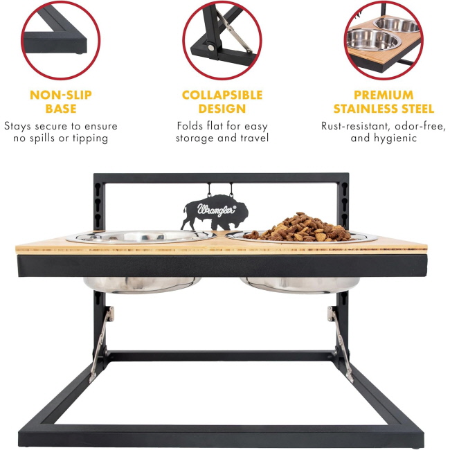 Wrangler Adjustable Elevated Feeder Dog Bowl - Horse & Bison #4