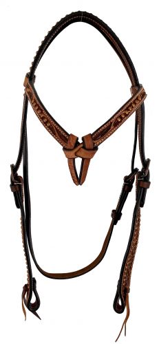 Showman  Medium Two Toned Brown Argentina headstall with Floral Tooling and copper dots #2