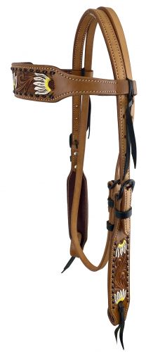 Showman Argentina cow leather browband headstall with hand painted sunflowers #2