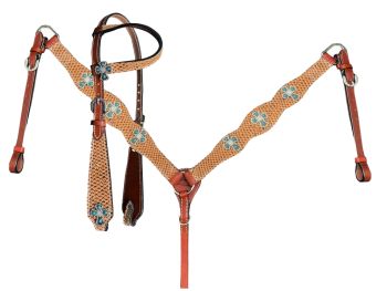 Showman Snake Print One Ear Headstall and Breast Collar set with Cross conchos