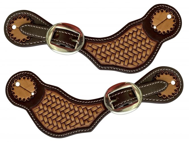 Showman Ladies two-tone Argentina cow leather basket stamped spur straps