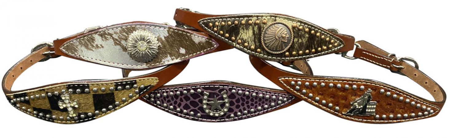 Showman ASSORTED Leather Embossed or Hair On wither strap with accent concho
