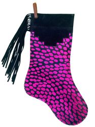 Showman Fringe Cowhide Christmas Stocking - Pink Spots