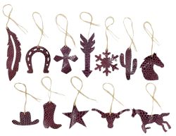 12 Piece Leather Christmas Ornament Set - Purple Snake