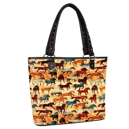 Montana West Multi Color Horse Print Canvas Tote Bag