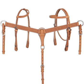 Showman 3-Piece Argentina Cow Leather Browband, One Ear Headstall and Breastcollar Set - Mini/Small Pony