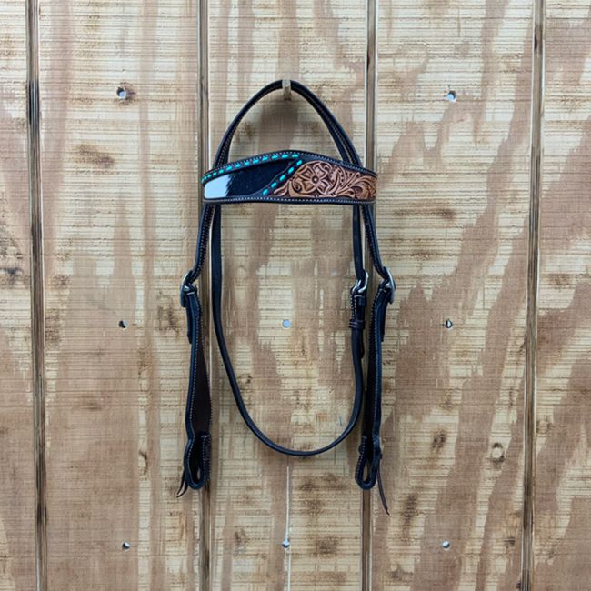 Showman Floral Tool and Hide - Argentina Cow Leather Browband Headstall #4