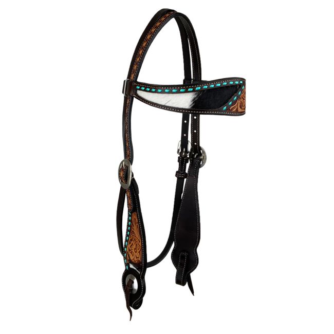 Showman Floral Tool and Hide - Argentina Cow Leather Browband Headstall #2