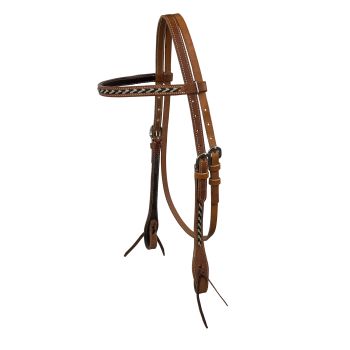 Showman Argentina Cow Leather Browband Headstall with Black Rawhide Accents