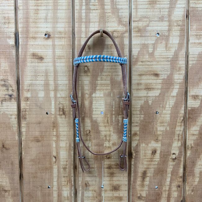 Showman Argentina Cow Leather Browband Headstall With Teal Rawhide Accents #2