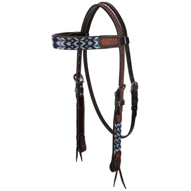 Showman Navajo Nights Argentina Cow Leather Beaded Browband Headstall