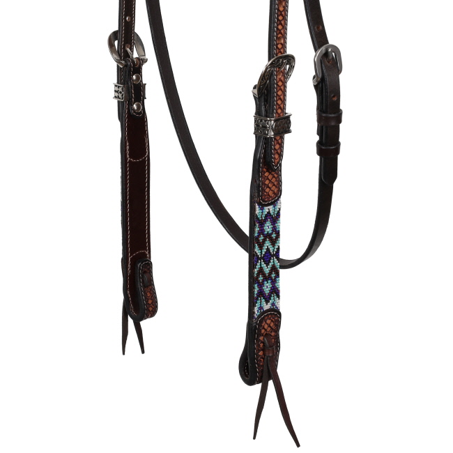 Showman Navajo Nights Argentina Cow Leather Beaded Browband Headstall #2