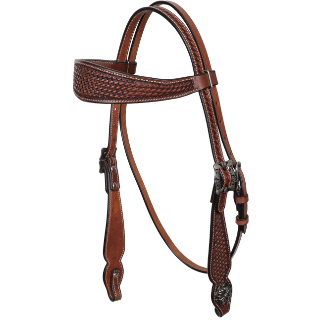 Showman Classic Basket Argentina Cow Leather Browband Headstall