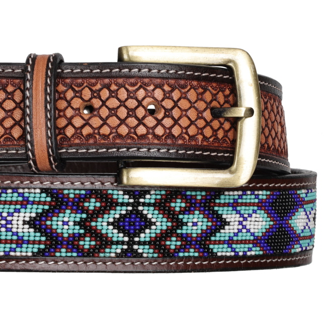 Showman Navajo Nights Argentina Cow Leather Beaded Belt #2