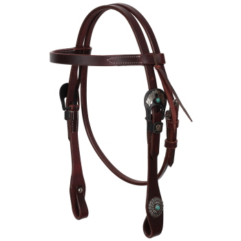 Showman Turquoise Halo Argentina Cow Leather Browband Headstall - Mini/Small Pony