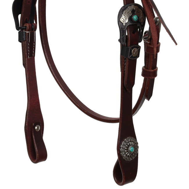 Showman Turquoise Halo Argentina Cow Leather Browband Headstall - Mini/Small Pony #2