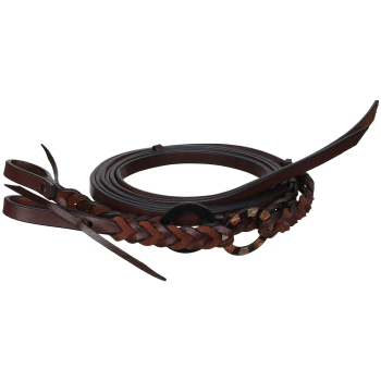 Showman 8' Argentina Cow Leather Braided & Ring Split Reins