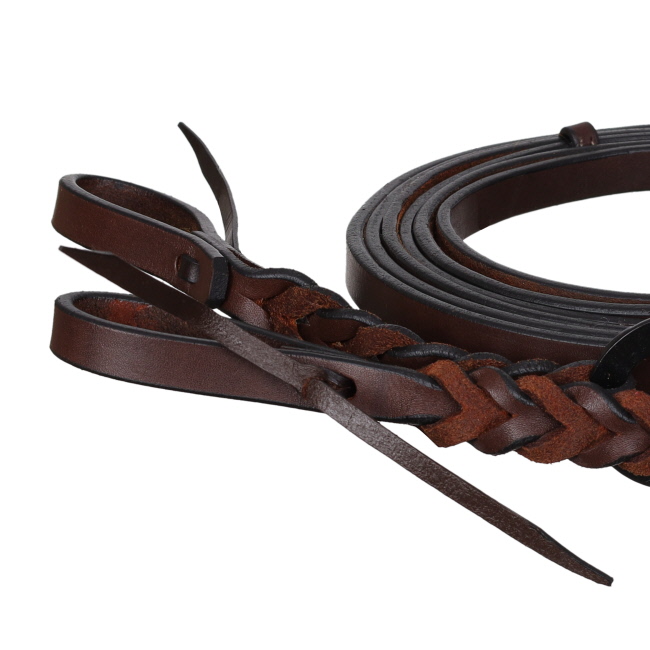 Showman 8' Argentina Cow Leather Braided & Ring Split Reins #2