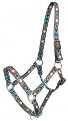 Showman Premium Nylon Horse Sized Halter with Cross and Diamond Design. AVERAGE HORSE SIZE 800-1100LBS