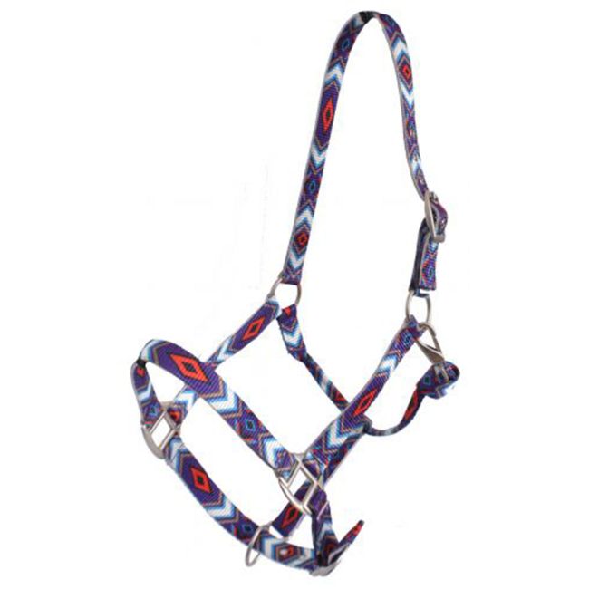 Showman Premium Nylon Horse Sized Halter with Purple and Red Diamond Design