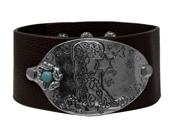 Western Leather Wrap Cuff Bracelet - Cowboy Boot Buckle