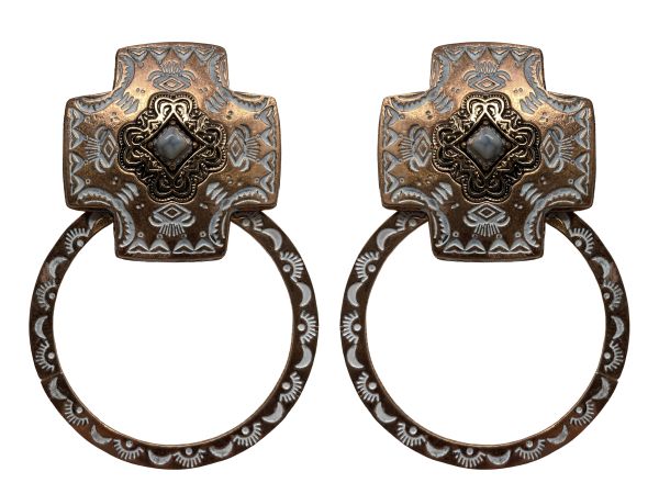 Western Style Hoop Copper Tone Dangle Earrings - Cross Post