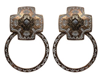 Western Style Hoop Copper Tone Dangle Earrings - Cross Post