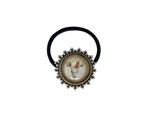 Floral Steer Head Pendant Ponytail Holder