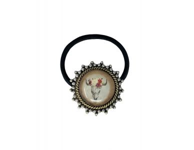 Floral Steer Head Pendant Ponytail Holder